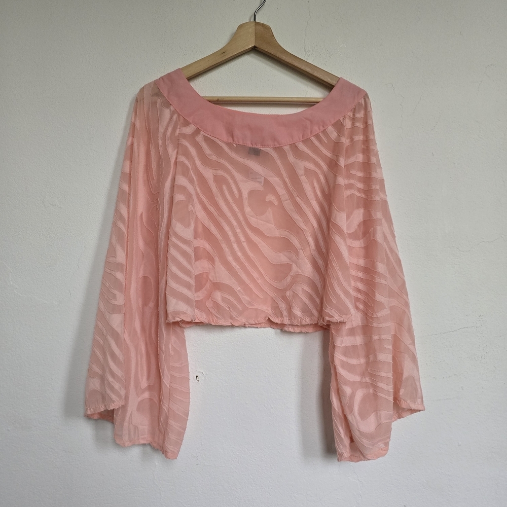Toxik3 Boho Blush Crop Animal Print Burnout Flowy Bell Sleeve Blouse L